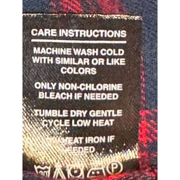 Denim & Flower Shirt Men's XL Flannel Casual button Down Red/Blue Plaid - Picture 6 of 7